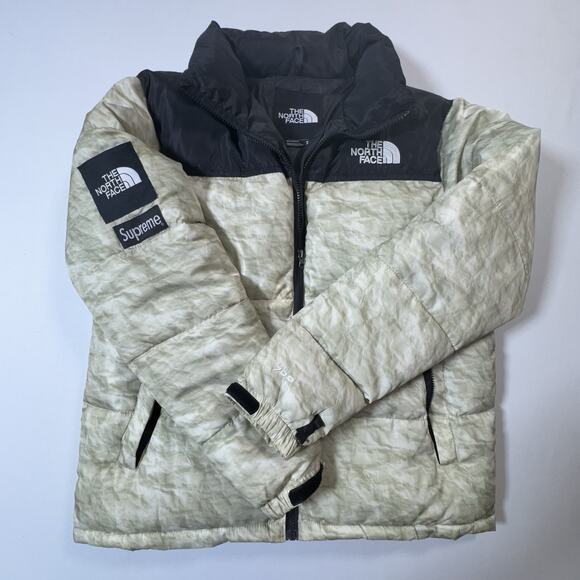 Supreme x The North Face 700 Down Nuptse Jacket Men’s M Cream Black Puffer - Picture 2 of 16